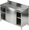 59" Stainless Steel Kitchen Worktable with Cabinet, 800 LBS Heavy Duty Commercial Prep Table with Sliding Doors & Adjustable Feet, Backsplash, for Restaurant, Home, Garage, Outdoor BBQ by Unknown