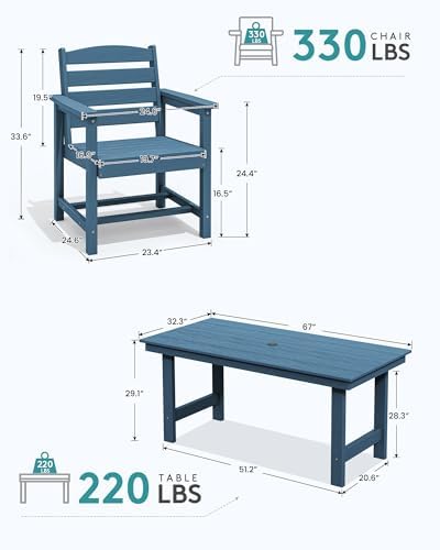 SERWALL Patio Dining Chair Set of 2,All Weather HDPE Dining Chair, Blue - Image 4