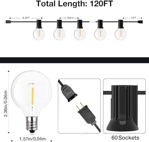 GPATIO 120FT Outdoor String Lights, Waterproof Patio Lights with 64 Hanging Lights Globe G40 Bulbs, 2700k Shatterproof for Backyard Outside Decor - Image 2