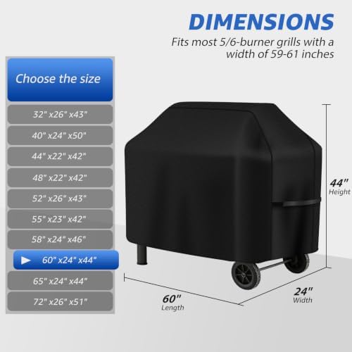 Perfect Grill Cover for Outdoor Grills Waterproof Rip-Proof Weather Resistant for Reliable Protection Griddle Cover Easy to Clean Adjustable Hem Drawstring Fade Resistant (Black, 60) - Image 2