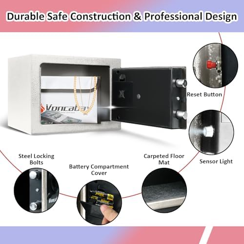 Voncabay Money Safe Box for Home with Digital Keypad, 0.23 Cu. Ft., White - Image 5