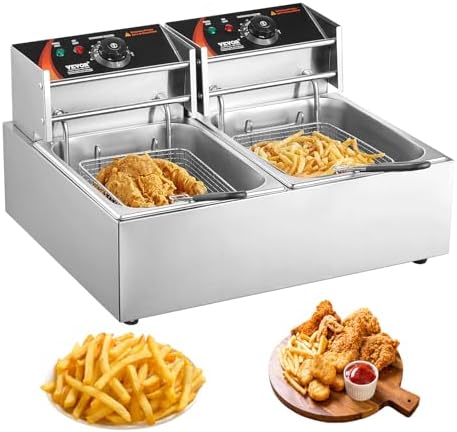 VEVOR Commercial Deep Fryer, Dual Tank 3000W Electric Countertop Fryer with Basket, 2 x 9.1Qt/8.6L Double Stainless Steel Oil Fryer, with Temp Control & Overheat Protection, for Kitchen Restaurant Use by VEVOR