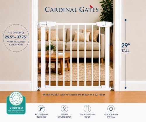 Cardinal Gates PG26.1 Baby & Pet Pressure Gate, White, 29.5-37.75 in - Image 2