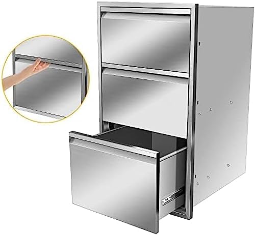 Pull Out Trash Drawer, Lower Sliding Rails Stainless Steel Roll Out Trash Bin Pull Out Tray With Handle For Outdoor Kitchen BBQ Island Grill Station,Three Drawers - Image 3
