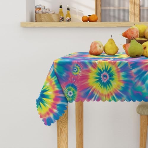 Tie Dye Tablecloth 54x54 Inch Square Hippie Colorful Swirls Rainbow Tablecloths Polyester Table Cloth for Holiday Parties Kitchen Dining Indoor Outdoor - Image 3