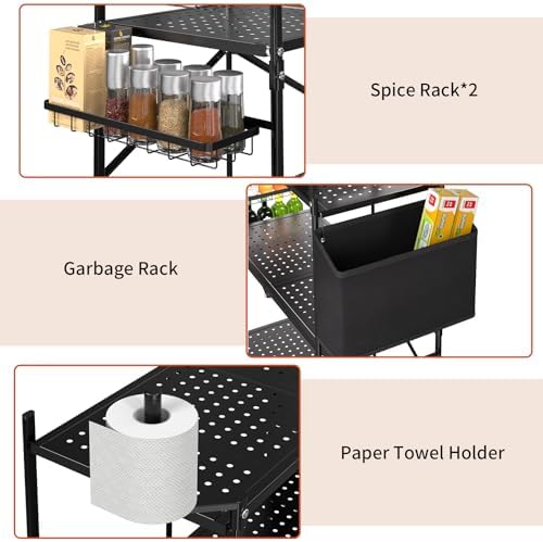 DTUQYX Foldable Outdoor Grill Cart with 3-Tier,Grill Cart,Grill Table for Outside with 2 Total Lock Casters，Pizza Oven Stand Table，Rolling BBQ Table and Folding Kitchen Island, Black - Image 5