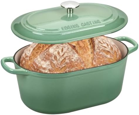 EDGING CASTING Enameled Cast Iron Oval Dutch Oven, 6QT, Sage Green by EDGINGCOOKWARE