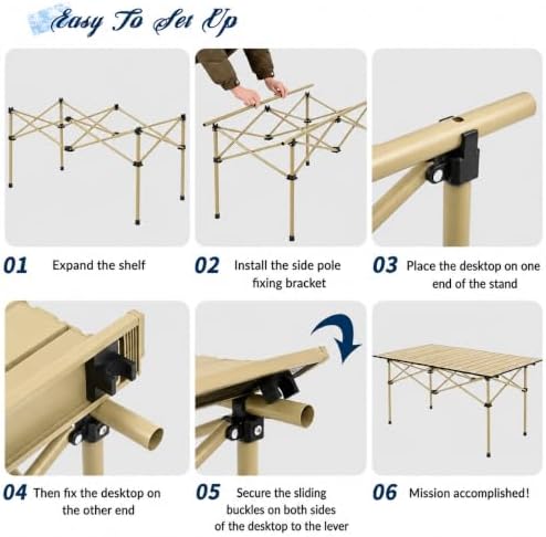 Camping Table with 6 Chairs, Portable Folding Picnic Table Set-Beige - Image 4