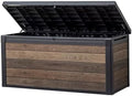 Keter Signature Collection 150 Gallon Resin Deck Box Organization and Storage Box for Patio Outdoor Cushions, Throw Pillows, Garden Tools and Pool Supplies, Walnut by Unknown