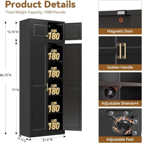 86" Metal Pantry Cabinet,Kitchen Storage Cabinet with Shelves - Image 2