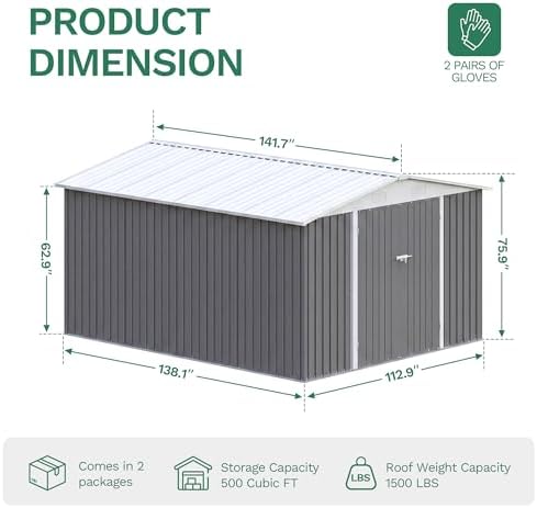 JUMMICO 10x12 FT Outdoor Storage Shed, Heavy Duty Metal Shed with Lockable Door&Slooping Roof, Tool Shed for Garden Backyard Patio(Gray) - Image 2