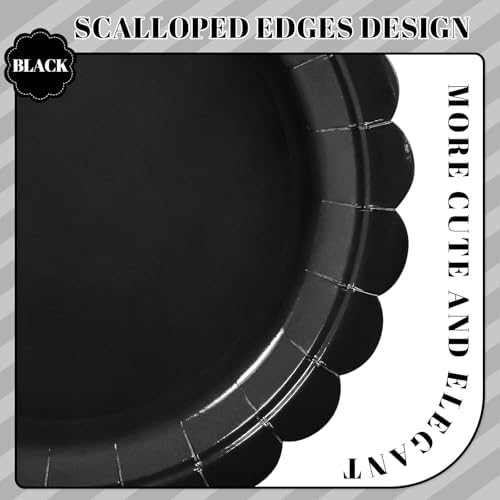 NatNarr 30 Pcs Black Paper Plates, 9 Inch Scalloped Disposable Black Graduation Plates Cute Dessert Dinner Plate for 2026 Grad Party, Wedding, Birthday, Picnic (Pack of 3) - Image 3