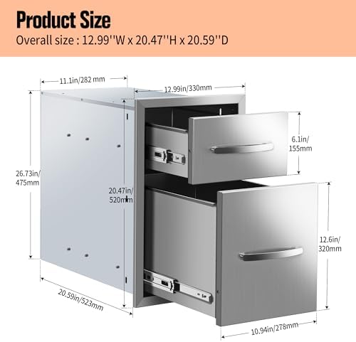 Outdoor Kitchen Double Drawers 13W x 20H x 21D Inch, Flush Mount Access BBQ Island Drawers for Outdoor Kitchens or Patio Grill Station - Image 2