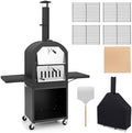 LDAILY Outdoor Pizza Oven, Wood Fired Pizza Maker with Side Shelves, Cooking Grids, Cover, Pizza Stone & Peel, Patio Portable Pizza Stove for Backyard, Camping & Party, Black by LDAILY