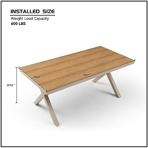 70.87inch Rectangular Dining Table with X Shape Aluminum Table Leg,Metal Base, Teak - Image 4