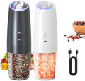 CIRCLE JOY Rechargeable Salt and Pepper Grinder Set Gravity Electric Salt and Pepper Grinder Set, LED Light, Adjustable Coarseness, for Home Kitchen BBQ, Black & White by CIRCLEJOY