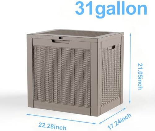 31 Gallon Deck Box, Lockable Waterproof Outdoor Storage Boxes For Garden Tools,Indoor Cushions,Accessories Outside Storage Resin Weatherproof Container(Grey) - Image 5