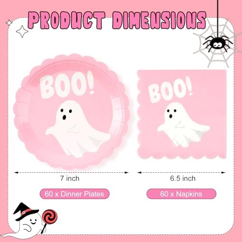 Roshtia 120 Pcs Pink Ghost Halloween Plates and Napkins Set - Image 2