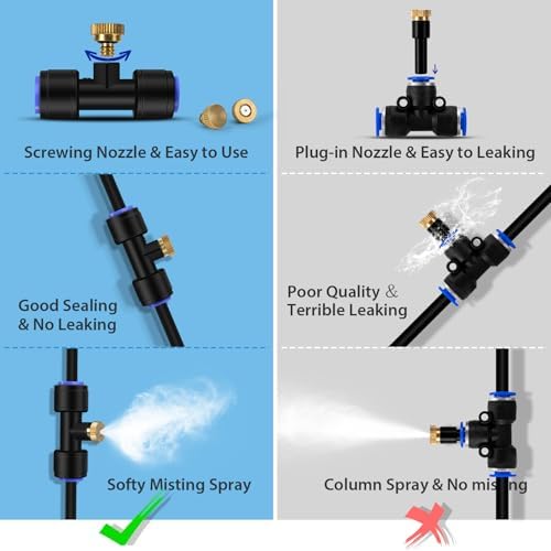 Brass Misting Nozzle Kit, 6 Mister Nozzles + 4 Tee Connectors + 1 End Plug for Outdoor Cooling Misting System - Image 6