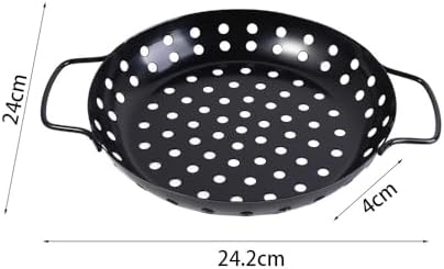 Round Grill Wok with Handle,Carbon Steel Grill Pan With Holes,Non-Stick Grilling Skillet,Round Grill Pan,Grill Basket For Seafood,Vegetable,Meat - Image 2