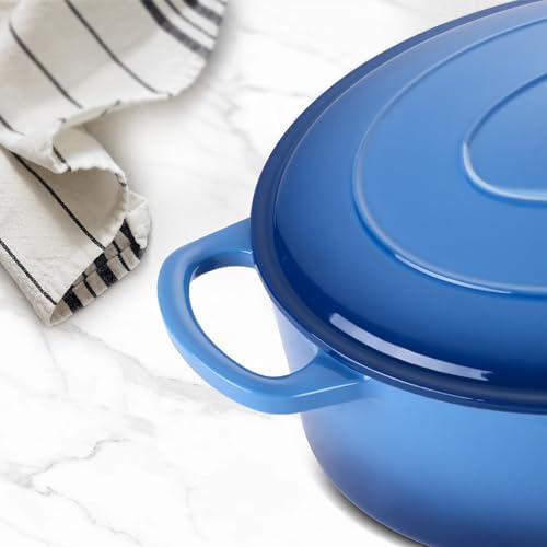 Leonyo 7-Quart Enameled Cast Iron Oval Dutch Oven Pot with Lid, Blue - Image 6