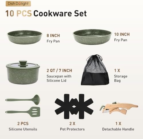 DishDelight Detachable Handle Camping Pots and Pans Set Non Stick - Image 2