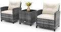 RELAX4LIFE 3 Piece Patio Furniture Set, Wicker Bistro Conversation Set w/2 Cushioned Armchairs & Glass Topped Table, Outdoor Rattan Sofa Set Patio Furniture for Porch Balcony Poolside (Grey-White) by RELAX4LIFE