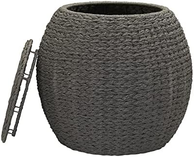 Household Essentials Handwoven Paper Rope Barrel Wicker Storage Basket Side Table, Gray - Image 5