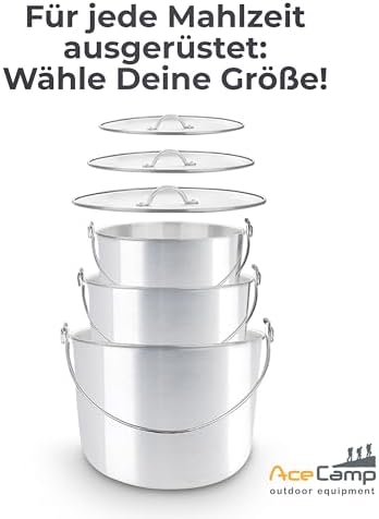 AceCamp Nested Pot Aluminum Lightweight Cooking Pot Set Outdoor Large Stock with lid and folding handle - 4L,8L,12L - Image 4