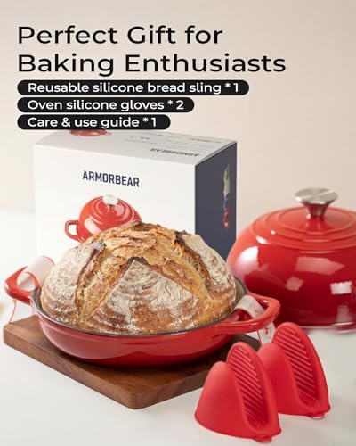 9.5-Inch Enameled Cast Iron Sourdough Bread Oven, Dome Lid,Red - Image 6