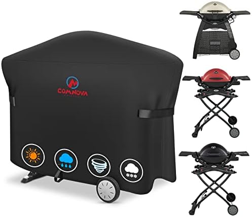 Comnova Grill Cover for Weber Q Grill on Cart - 7112 BBQ Cover for Weber Q3000/Q300/Q2000/Q200 with Portable Stand, 600D Heavy Duty & Waterproof BBQ Cover for Weber Q3200, 3000, 320, 300 and More by MCOMNOVAOUTDOORS