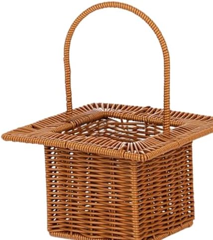Storage Basket Organizer for Dining Table with Handle Multifunctional Picnic Basket, Brown Square - Image 2