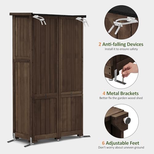 MCombo Outdoor Storage Cabinet, Wood Shed with Shelves 0870 (Brown) - Image 6