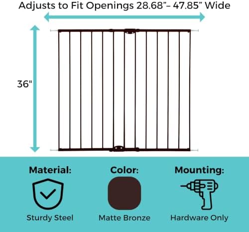Toddleroo Easy Swing & Lock Baby Gate for Top of Stairs: 36" Tall, Bronze - Image 4