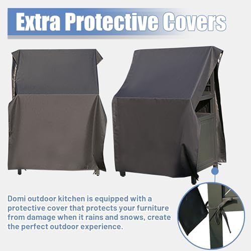 Domi Outdoor Kitchen Island with Storage, Aluminum Kitchen Storage Island with Wall Hanging, Freestanding Grill Storage Cabinet with Protective Cover for BBQ, Deck, Patio, Backyard - Image 6