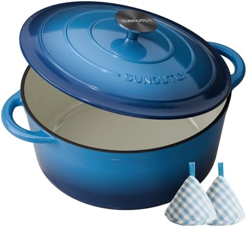 Enameled Cast Iron Dutch Oven, 7.5QT Pot with Lid, Navy Blue by SUNOUTLY