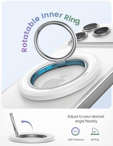 Lamicall Magnetic Phone Ring Grip Holder for MagSafe, 360° Rotating with Smooth Damping, Crystal White Finger Grip Kickstand, Strong Magnet Mag Safe Accessories for iPhone 17 Pro Max Air, All Phones - Image 3