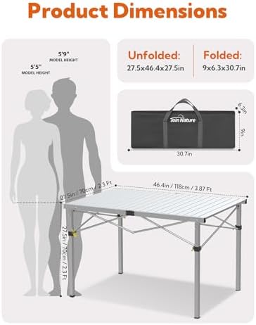 Join Nature 46.4" Large Camping Table for 2-6 People, Heavy Duty Foldable - Image 3
