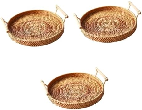 BESPORTBLE 3pcs Medium Rattan Woven Picnic Basket for Outdoor Storage Food Woven Tray for Desserts and Snacks Diameter and Decorative Rattan Storage by BESPORTBLE