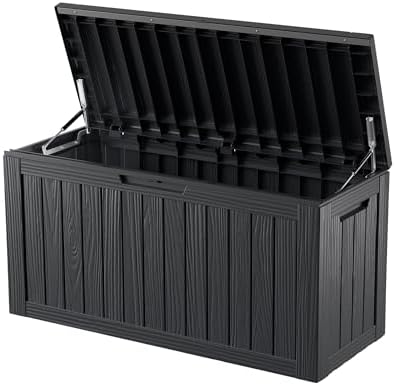 ROJIK Outdoor Storage Housing Deck Box - Waterproof Patio Furniture, Garden Tools, Cushions, Pool Accessories Storage Bench with Lockable Lid and Side Handles (Black 80 Gal) by ROJIK