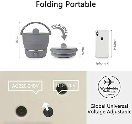 Drizzle Foldable Electric Cooker Travel Hot Pot - Dual Voltage 100V-240V Hot Pot Cooking - Food Grade Silicone Cookerware Boiling Water Steamer - Camping Office Hotel Noodle Porridge Soup Drom - Image 2