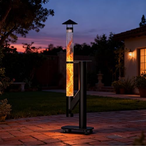 Outdoor Pellet Patio Heater, 71.2 in Glass Fire Tube,Ash Box,Casters - Image 2