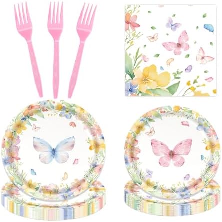 CHANGZHONG 50pcs Spring Butterfly Wildflower Birthday Dinnerware by Exquisitehighqualitypartydecorationstomeetyoureveryneed%EF%BC%81