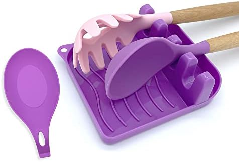2 Pack Multiple Utensil Spoon Rest with Drip Pad Non-Slip Heat Resistant Kitchen and Grill Spoon Holder for Spatula, Ladle, Tongs, Kitchen Gadgets, and Cooking Accessories (Noble Purple) by LSVGOEDirect