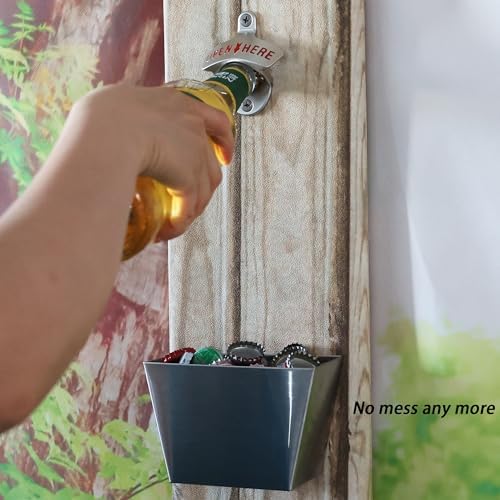 Outdoor Beer Bottle Opener Wall Mounted with Cap Catcher Silver - Image 3