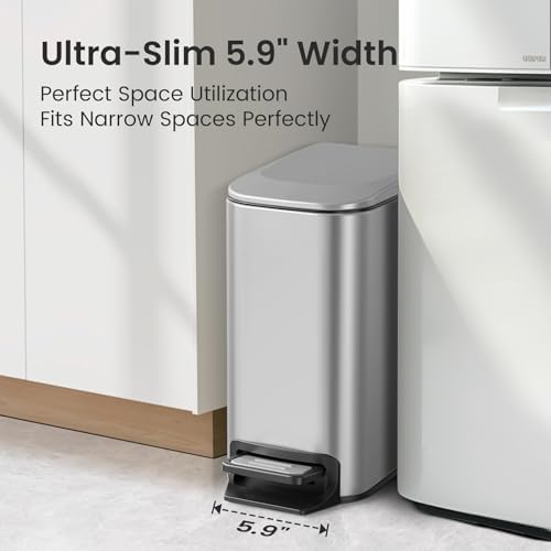 Cesun Small Bathroom Trash Can with Lid, 1.6 Gal, Soft Close, Sliver - Image 2