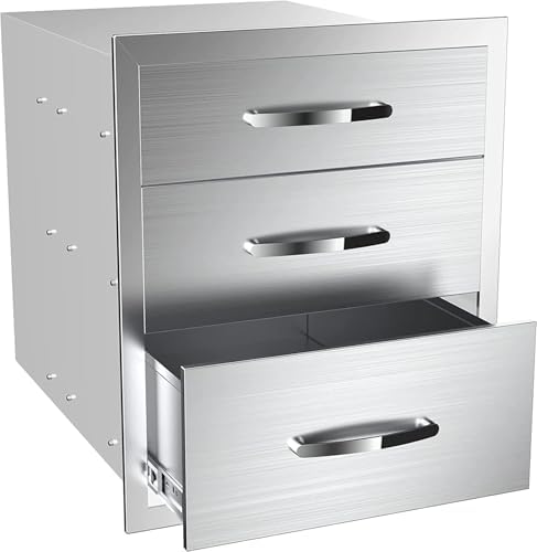 Pull Out Trash Drawer, Lower Sliding Rails Stainless Steel Roll Out Trash Bin Pull Out Tray With Handle For Outdoor Kitchen BBQ Island Grill Station,Three Drawers by OLIPIC