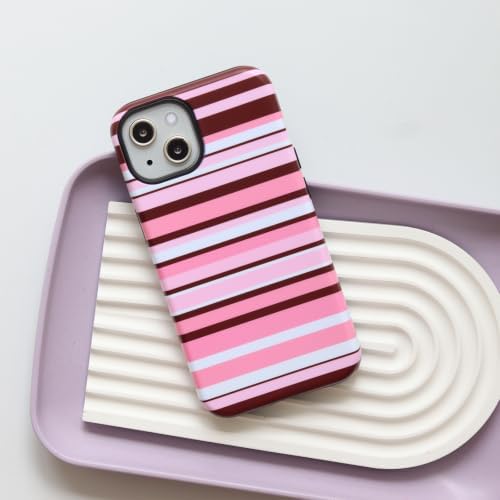 for iPhone 14 Case, Magnetic Matte Frosted Dual-Layer Striped Phone Case for Women, Retro Aesthetic Cover Compatible with MagSafe Accessories - Rose Cocoa - Image 2