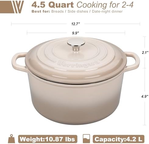 VORRINGARD Enameled Cast Iron Dutch Oven Pot with Lid, for Sourdough Bread Baking, Round Dutch Ovens, 4.5 Quart, Latte - Image 2