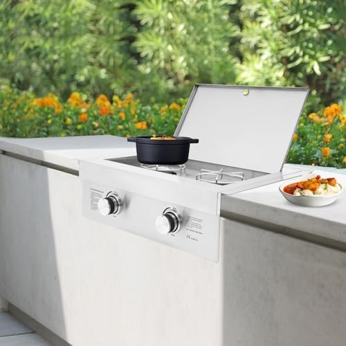 2-Burner Stove for Outdoor Kitchen, Built-in Stainless Steel Side Burner with Removable Grates & Cover, Gas Stove for BBQ Island, Patio, Backyard (Liquid Propane, Double Burner) - Image 2